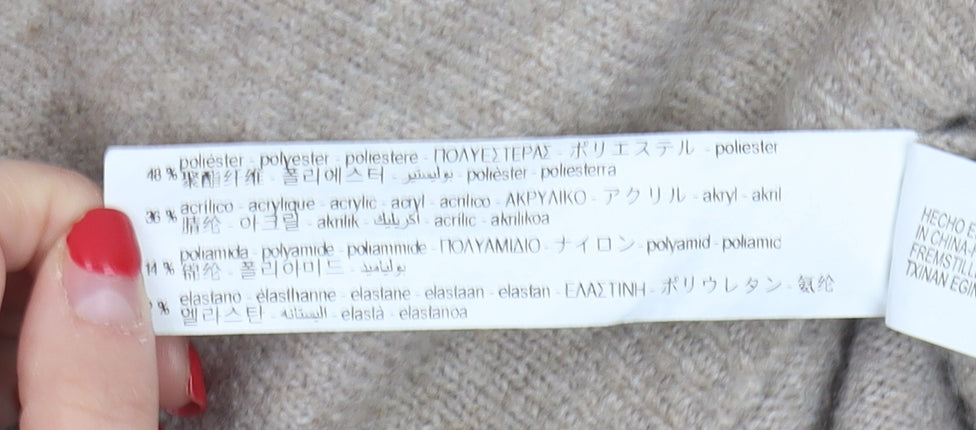 Bershka Women's Beige Cropped Roll Neck Knit Jumper M