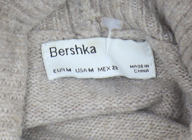 Bershka Women's Beige Cropped Roll Neck Knit Jumper M