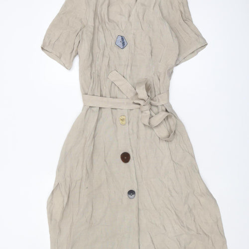 Zara Basic Women’s Beige Short Sleeve V-Neck Dress