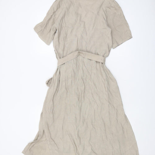 Zara Basic Women’s Beige Short Sleeve V-Neck Dress