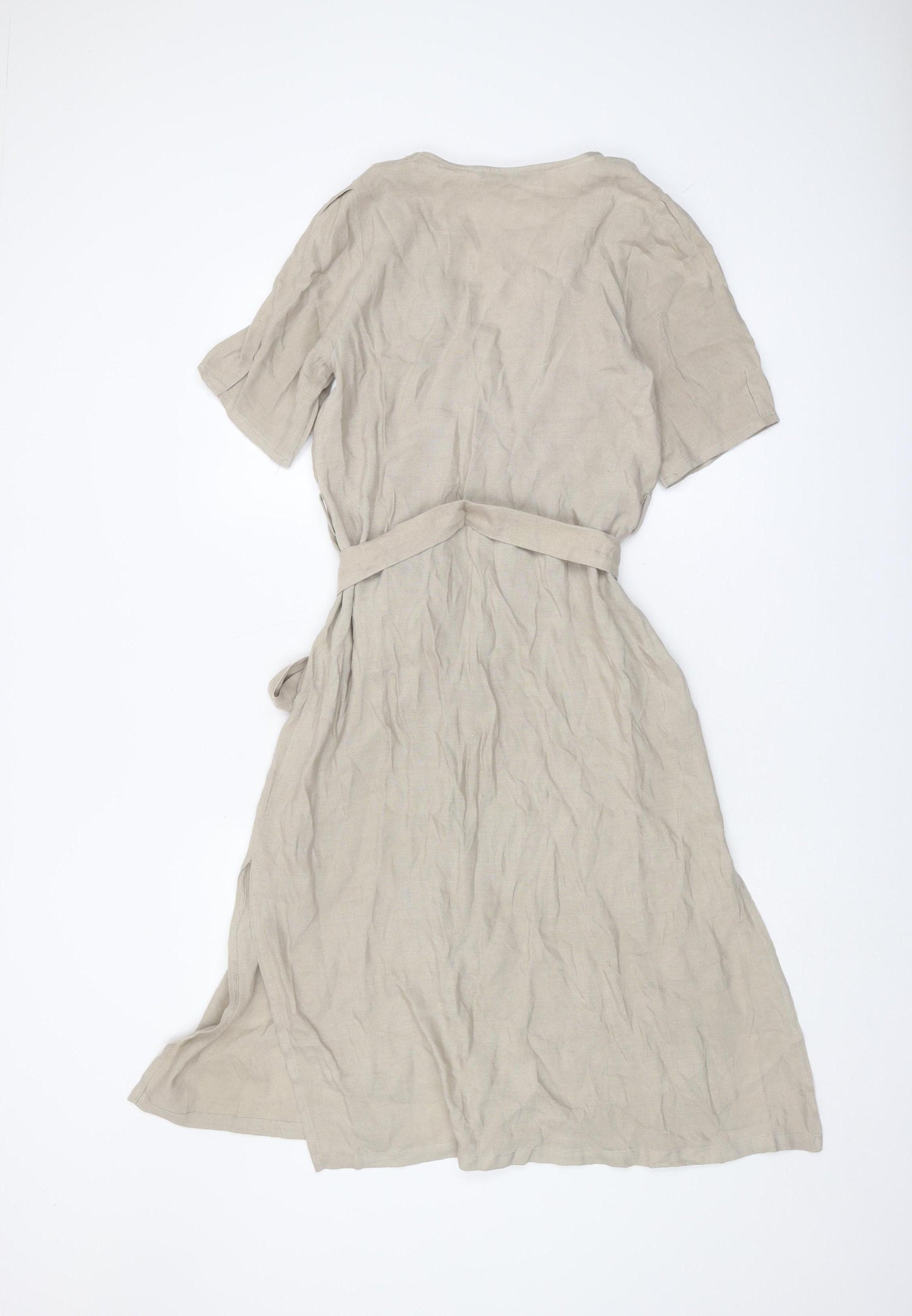 Zara Basic Women’s Beige Short Sleeve V-Neck Dress