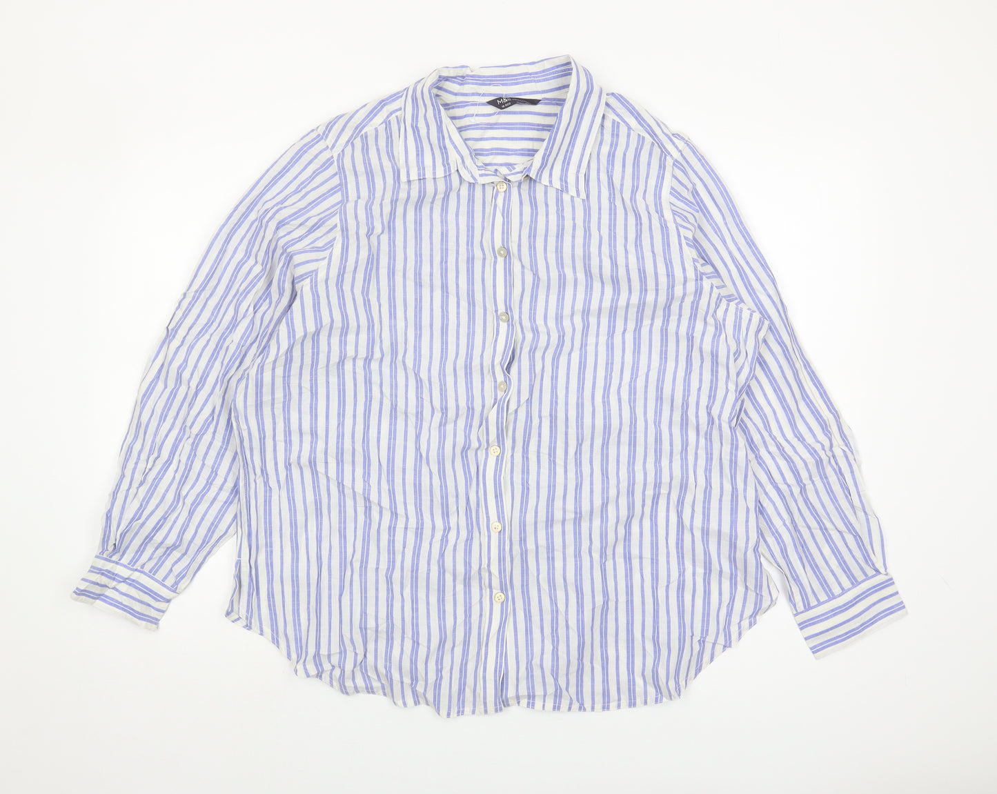 Marks and Spencer Women's Multicoloured Striped Button-Up Shirt