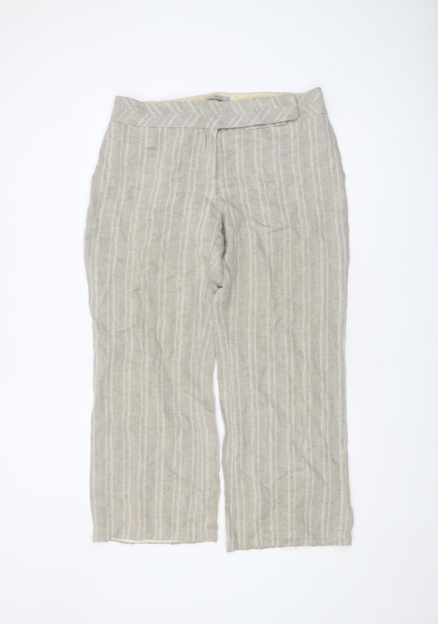 Marks and Spencer Women's Beige Striped Trousers Size 16