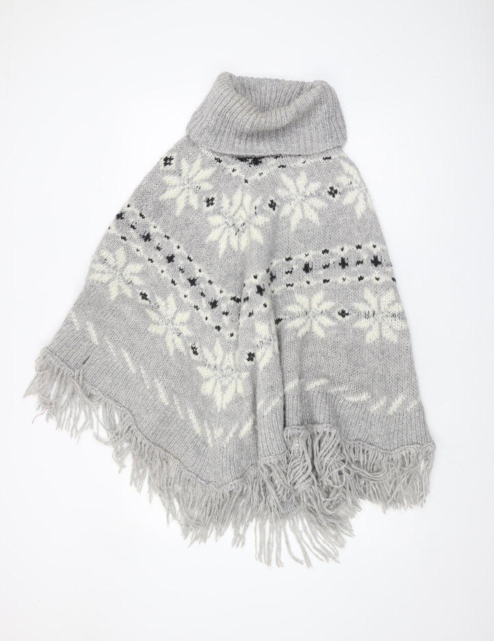Next Women's Grey Fair Isle Cape Jumper, XS