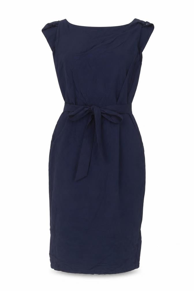 Front view of Next Women's Blue Sleeveless Knee Length Dress