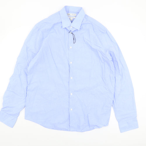 Marks and Spencer Men's Blue Regular Fit Shirt L