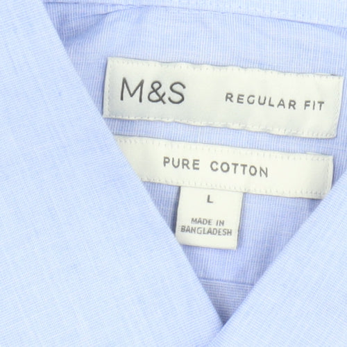 Marks and Spencer Men's Blue Regular Fit Shirt L