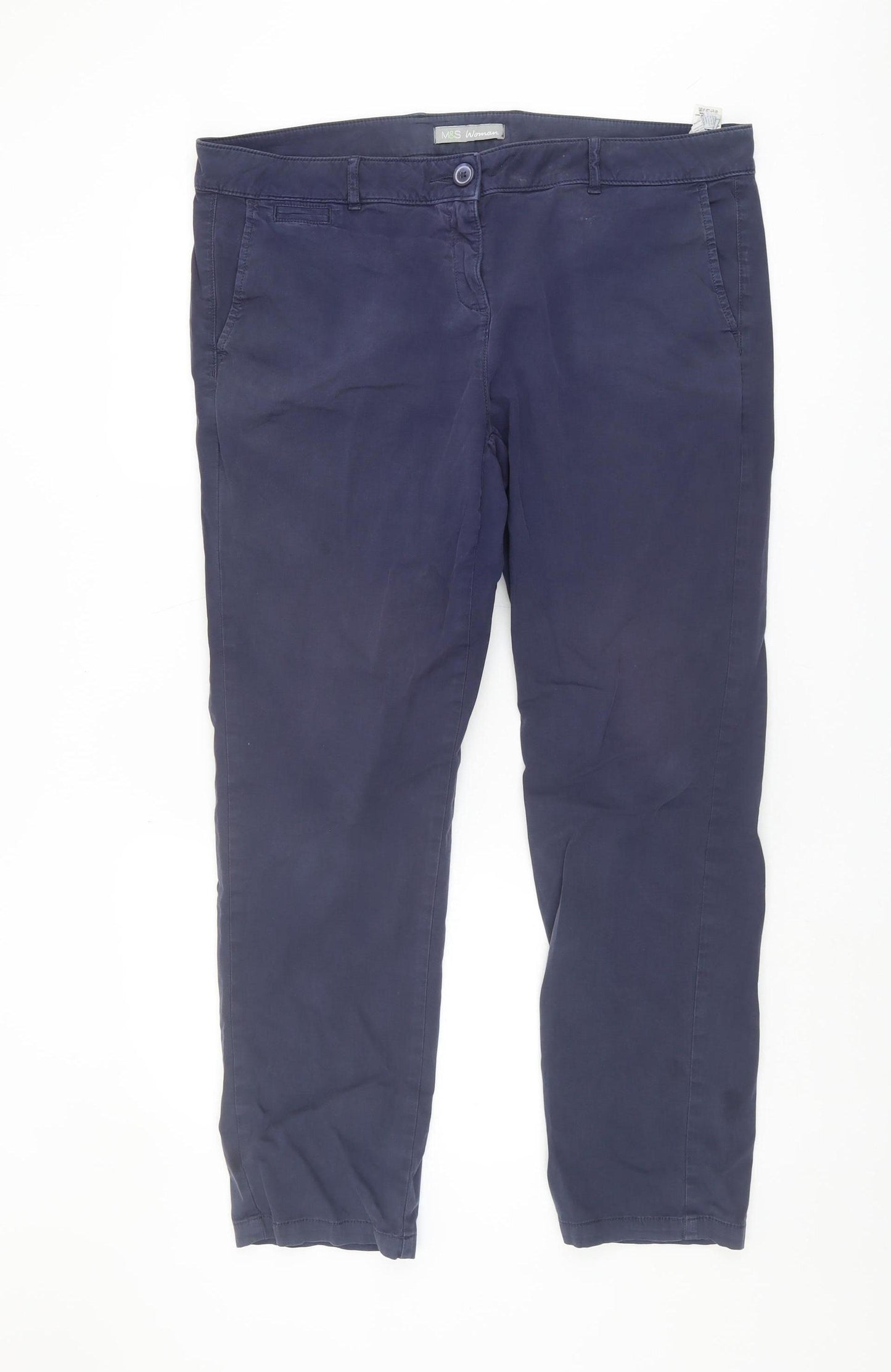 Marks and Spencer Women's Blue Cotton Trousers Size 16