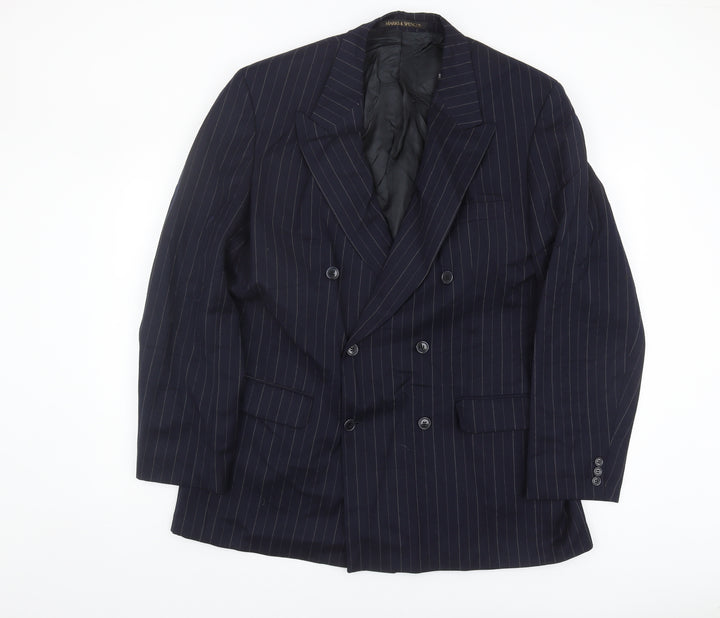 Marks and Spencer Men's Blue Striped Blazer 42L