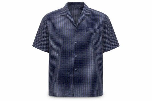 Front view of Champion Men's Blue Check Button-Up Shirt M