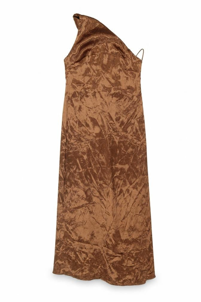 Front view of Next Women's Brown One Shoulder Dress, size 12