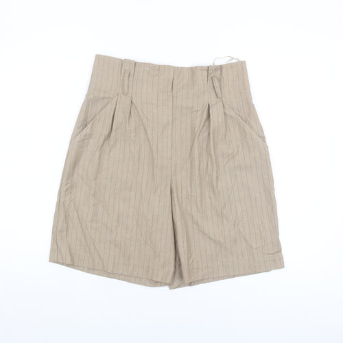 Topshop Women's Beige Pinstripe Pleated Shorts UK 12