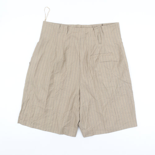 Topshop Women's Beige Pinstripe Pleated Shorts UK 12