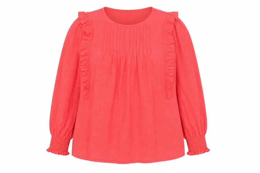 Front view of Next Women's Red Ruffle Tunic Blouse, size UK 20
