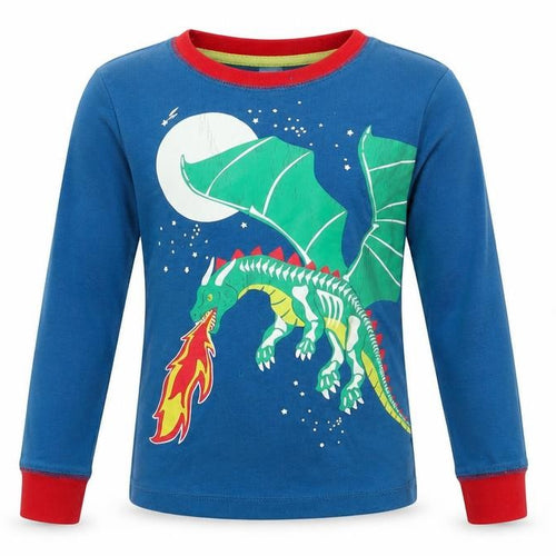 Mini Boden Boys Blue Dragon Pyjama Top, 5 Years, Cotton