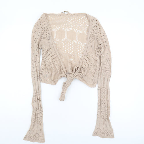 MNG Women's Beige Open-Knit Cardigan Size L