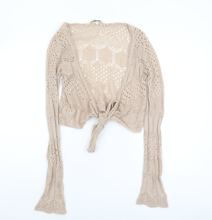MNG Women's Beige Open-Knit Cardigan Size L