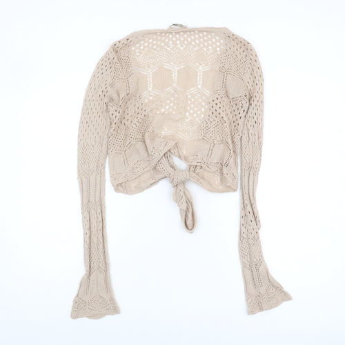 MNG Women's Beige Open-Knit Cardigan Size L