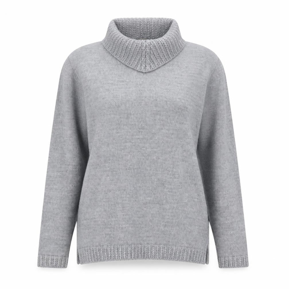 Front view of Editions Women's Grey Cowl Neck jumper