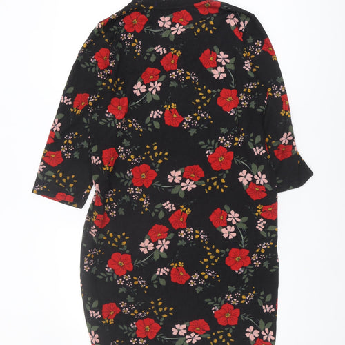 ONLY Women's Black Floral 3/4 Sleeve V-Neck Dress L
