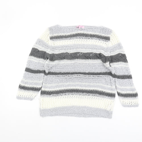 Marks and Spencer Women's Grey Striped Pullover M Knit