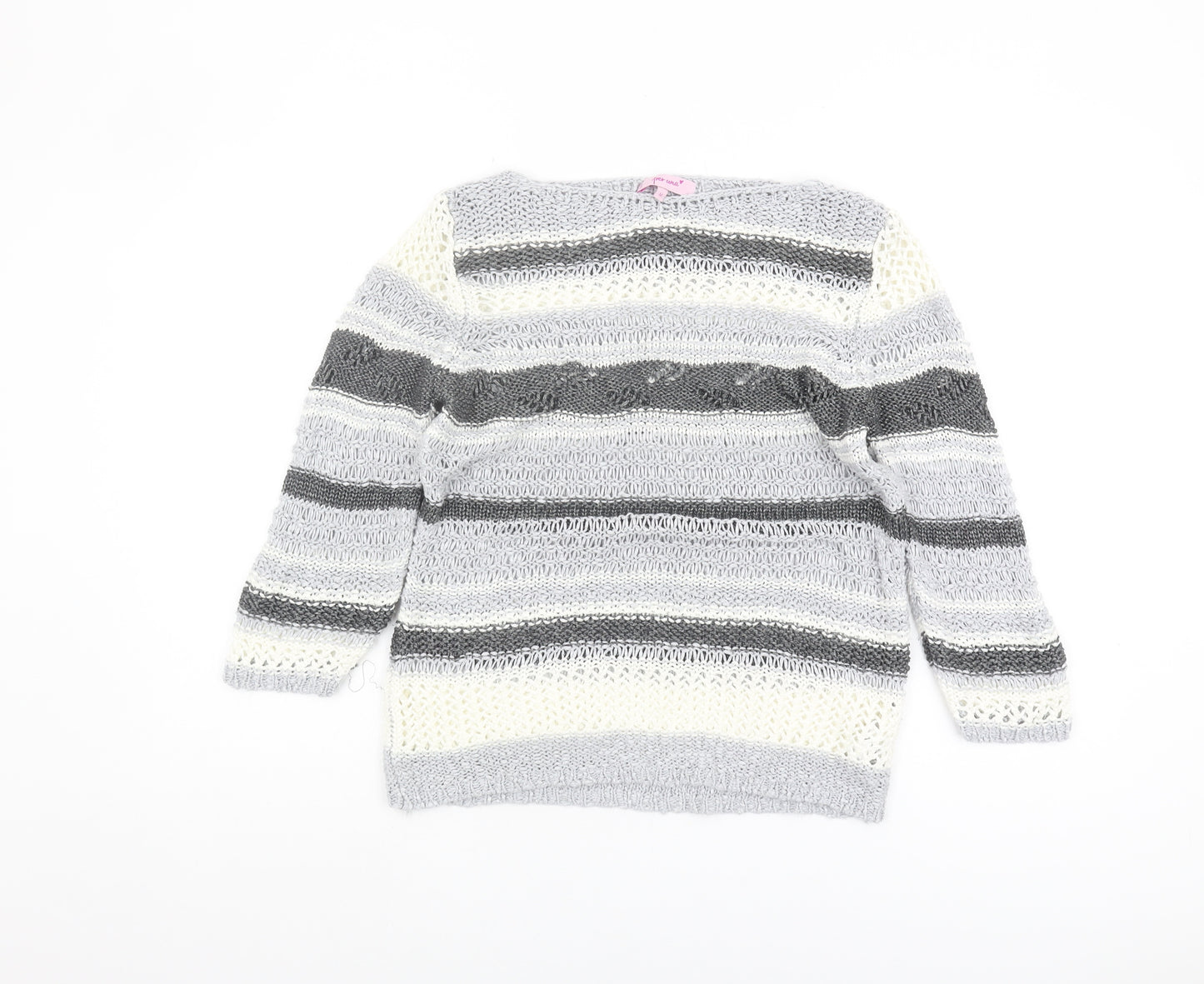 Marks and Spencer Women's Grey Striped Pullover M Knit