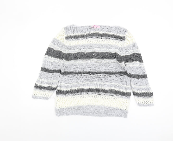 Marks and Spencer Women's Grey Striped Pullover M Knit