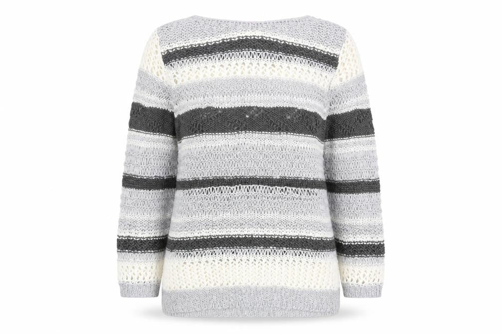 Front view of Marks & Spencer Women's Grey Striped Pullover M Knit
