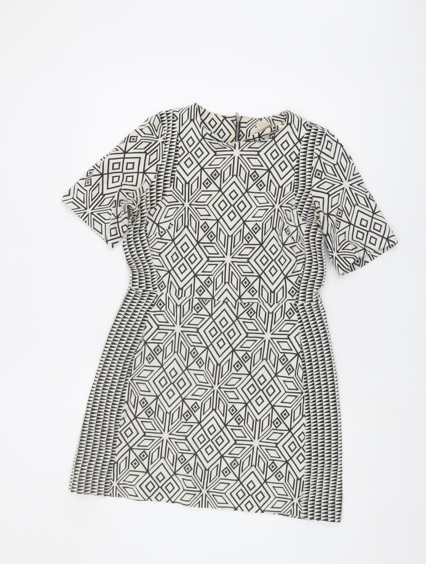 H&M Women's Geometric Shift Dress, Size 14, Black & White