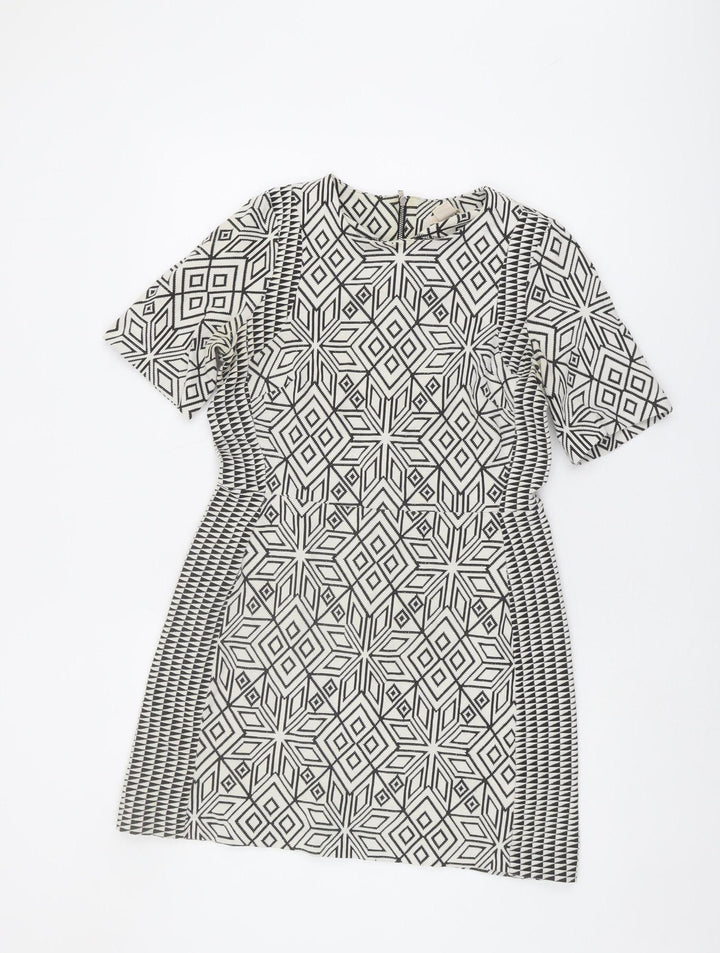 H&M Women's Geometric Shift Dress, Size 14, Black & White