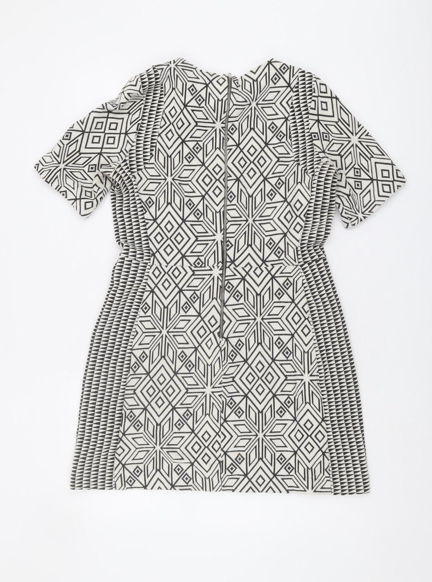 H&M Women's Geometric Shift Dress, Size 14, Black & White