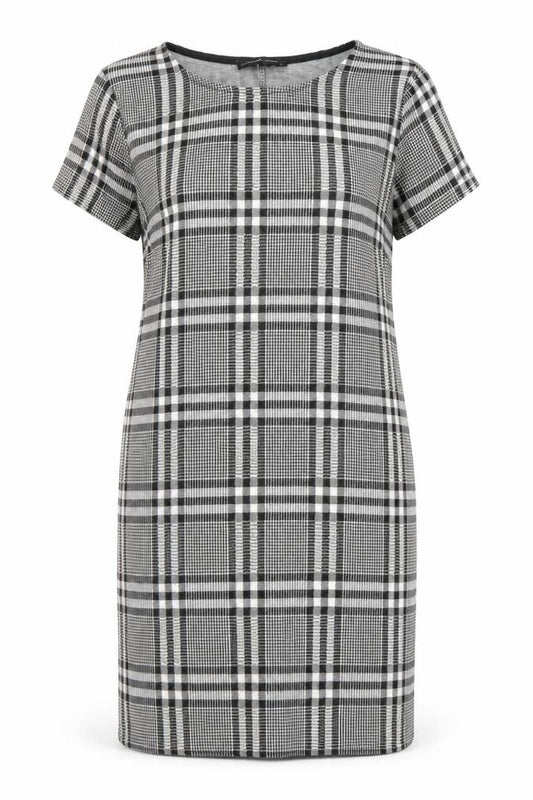 Front view of Capsule Women's Grey Check Shift Dress, size 12