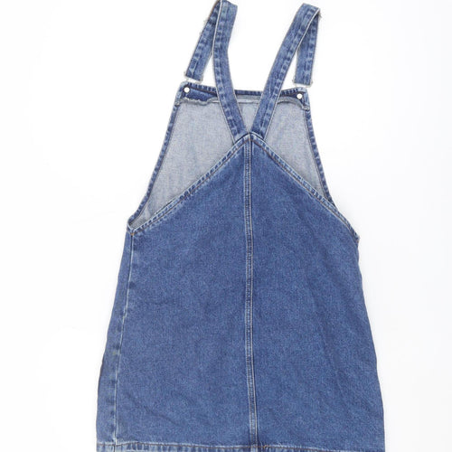 Topshop Women's Blue Denim Floral Pinafore Dress Size 6