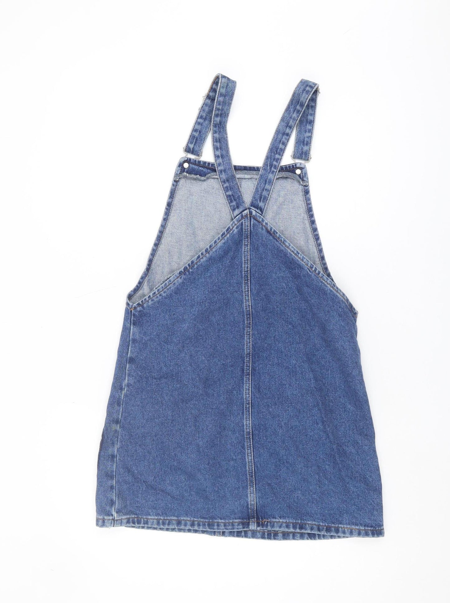 Topshop Women's Blue Denim Floral Pinafore Dress Size 6