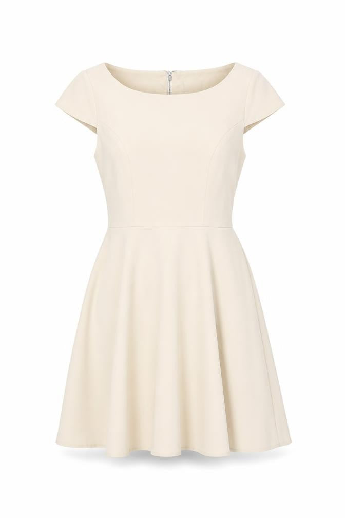 Front view of VILA Women Beige Short Sleeve Dress, size S