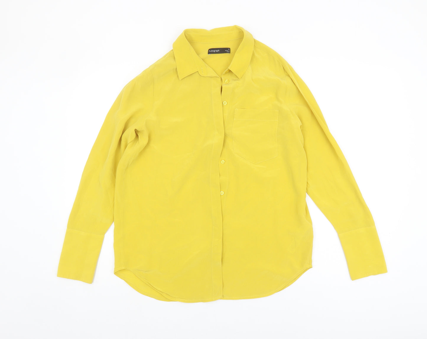 Marks and Spencer Yellow Silk Button-Up Shirt, Size 10