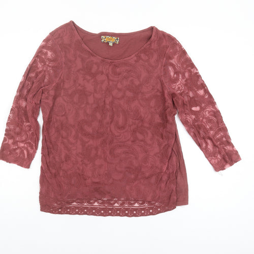 Next Women Red 3/4 Sleeve Lace Blouse UK 16