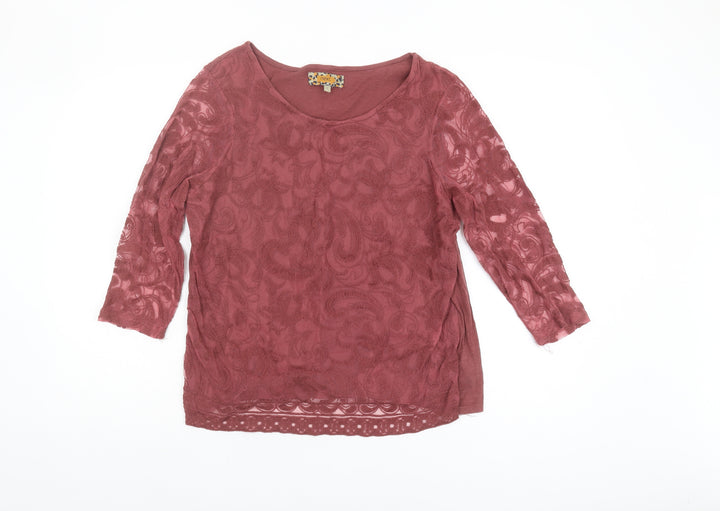 Next Women Red 3/4 Sleeve Lace Blouse UK 16