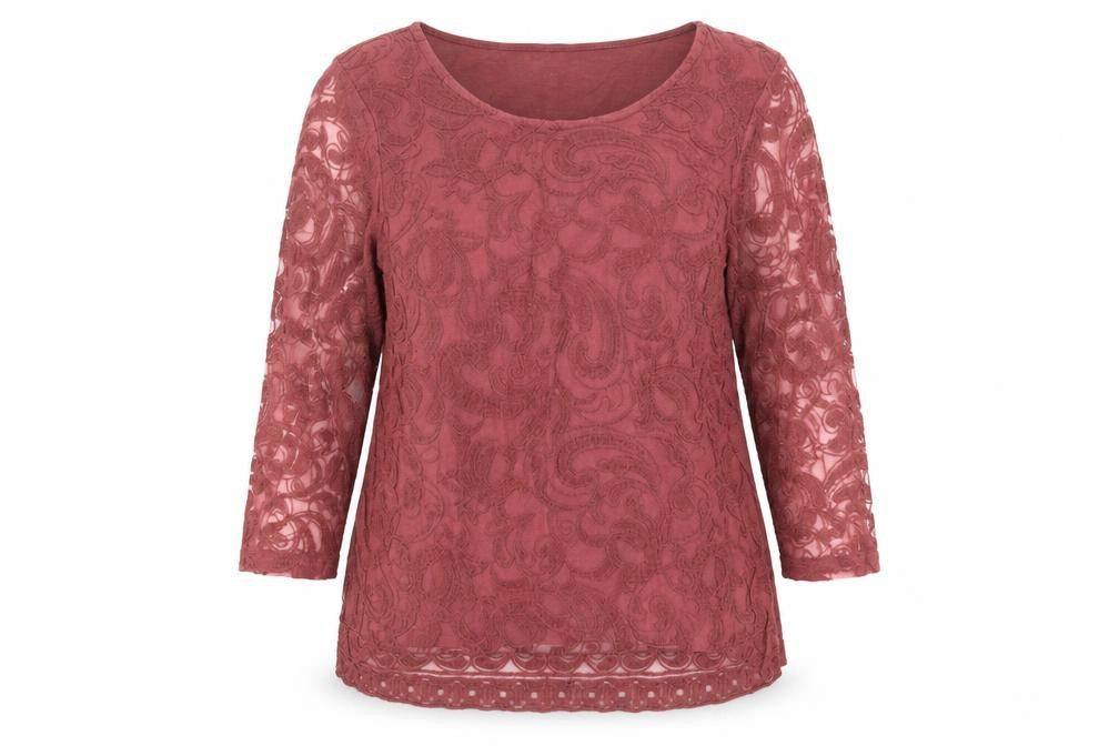 Front view of Next Women Red 3/4 Sleeve Lace Blouse UK 16