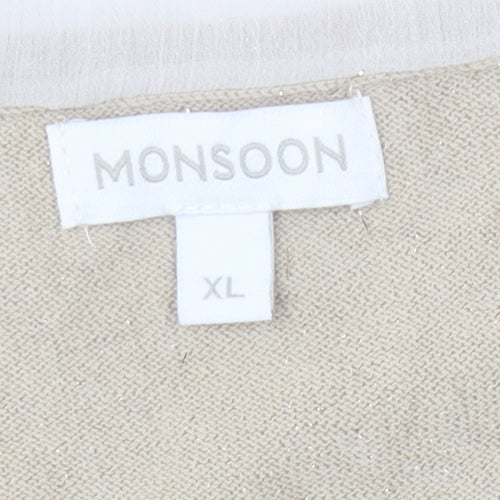 Monsoon Women's Beige Open Front Cardigan, XL, Open-Knit