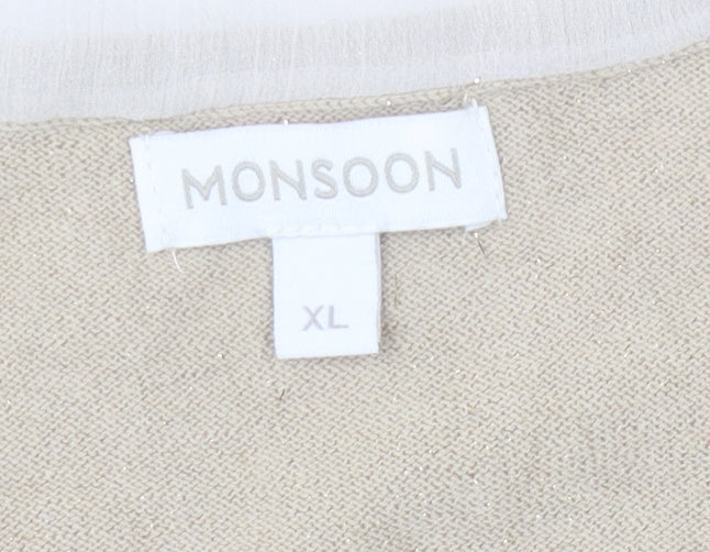 Monsoon Women's Beige Open Front Cardigan, XL, Open-Knit