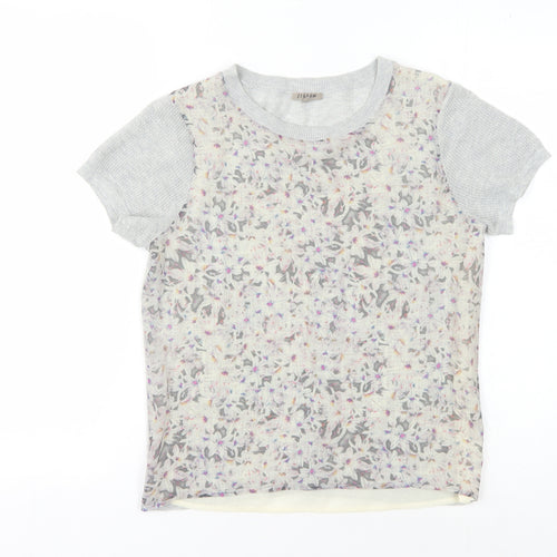 Jigsaw Women's Grey Floral T-Shirt, Size S