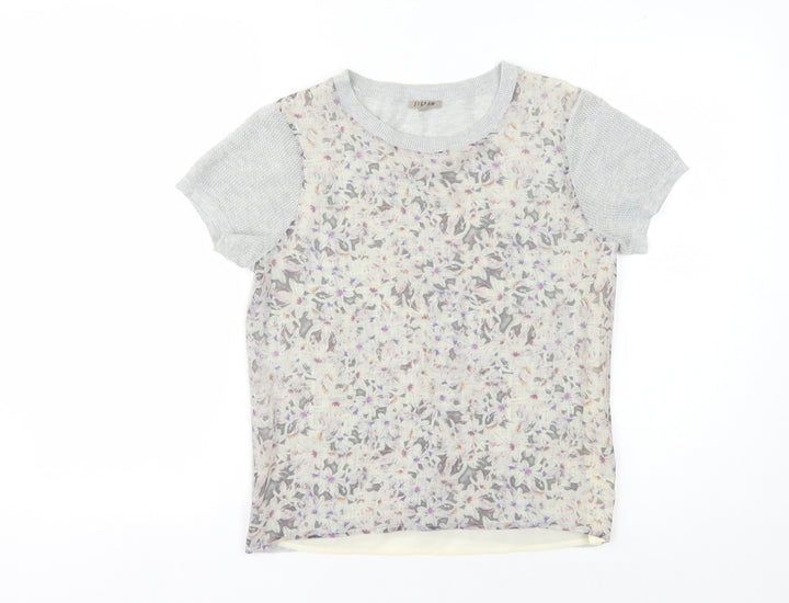 Jigsaw Women's Grey Floral T-Shirt, Size S