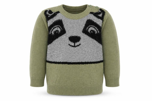 Front view of Benetton unisex baby green animal jumper 6-9 months acrylic blend