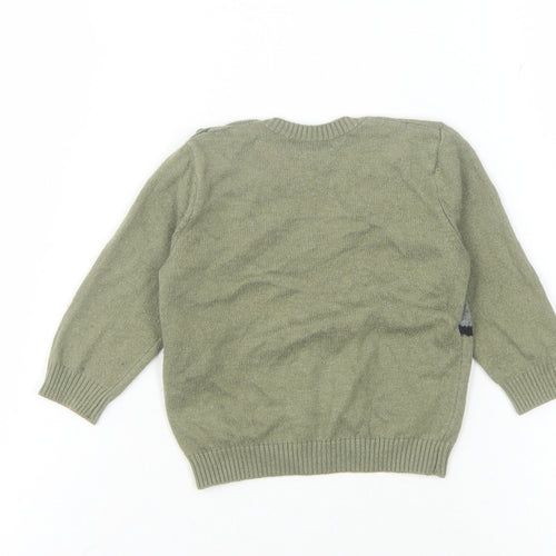 Benetton Unisex Baby Green Animal Jumper 6-9 Months Acrylic Blend