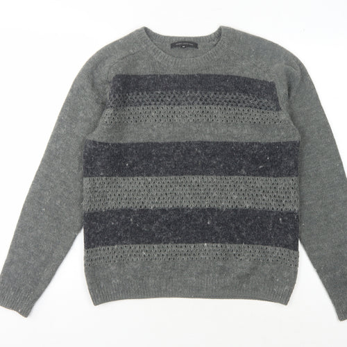 ASOBIO Grey Striped Women's Pullover Jumper M