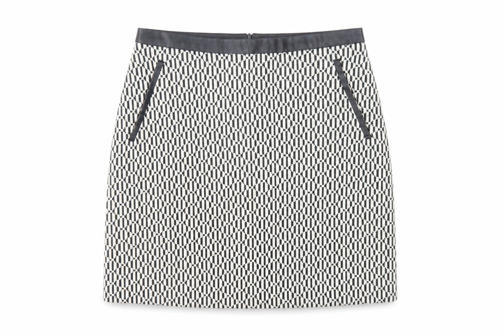 Front view of Oasis Women's Black Geometric Pencil Skirt, size 8