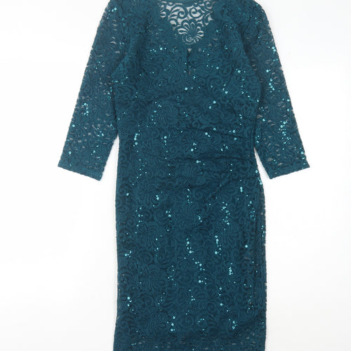 Lipsy Women's Green Sequin Bodycon Dress Size 8