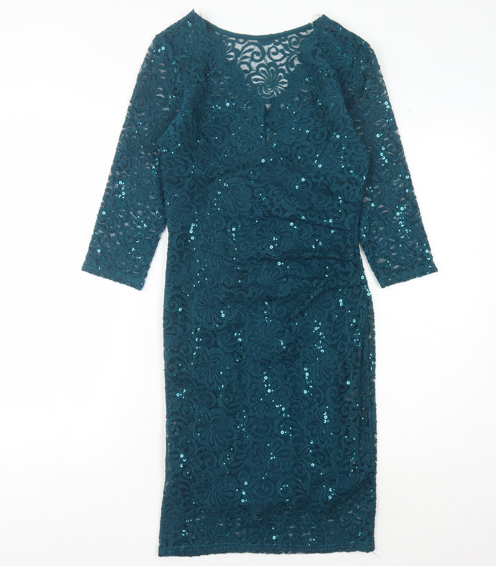 Lipsy Women's Green Sequin Bodycon Dress Size 8