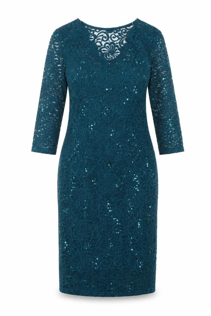 Front view of Lipsy Women's Green Sequin Bodycon Dress, size 8